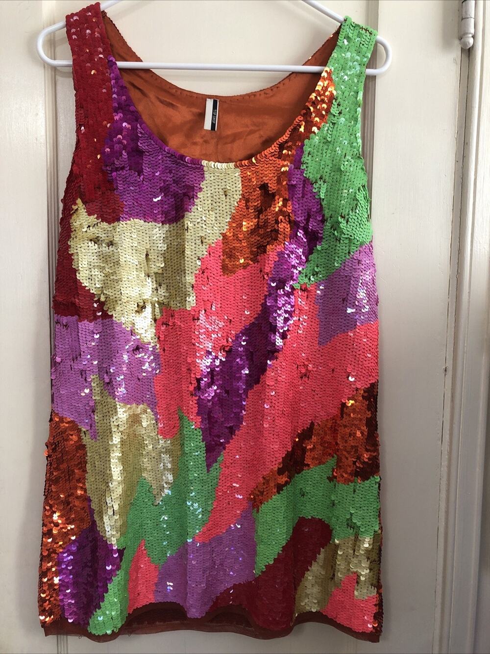 Topshop Tank Top Purple Green Red Pink Size 14 Sequin Scoop Neck Lined